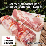 Pork Collar Boston-Butt Kapsim SHOULDER BONELESS SKIN OFF frozen Denmark steak cuts 3/4 & 3/8 inch (price/pack 600gr) brand DanishCrown / DanePork